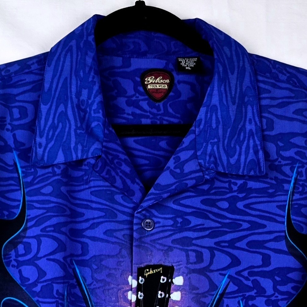 Gibson Tour Wear Dragonfly Shirt XL Blue White SG Guitar Tribal Flame Rock Mens - Picture 3 of 16